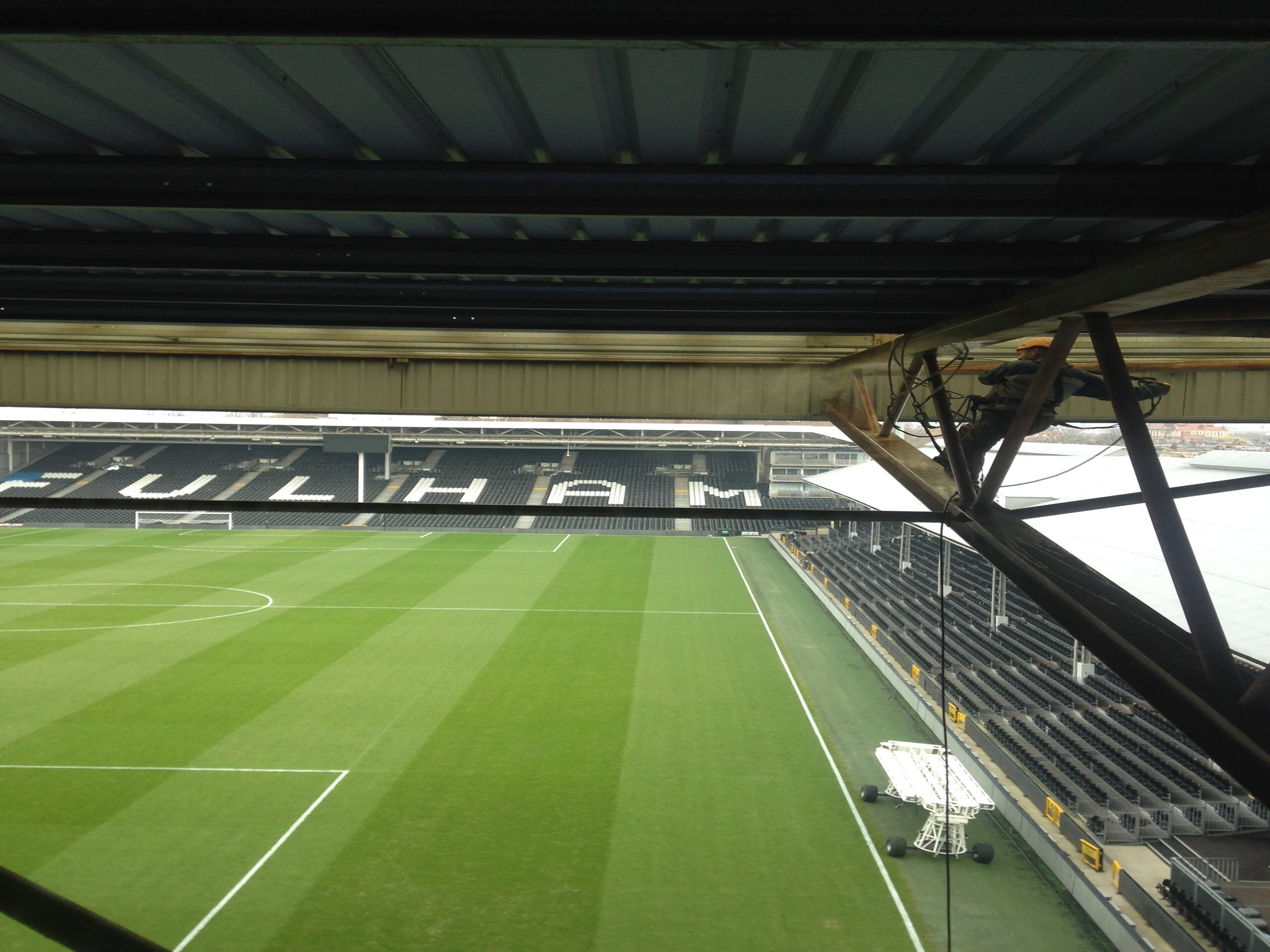 R&P Access - rope access (42) - painted the steel roof trusses on the Putney and Hammersmith ends at Craven Cottage, Fulham FC R&P Access - rope access (42) - painted the steel roof trusses on the Putney and Hammersmith ends at Craven Cottage, Fulham FC